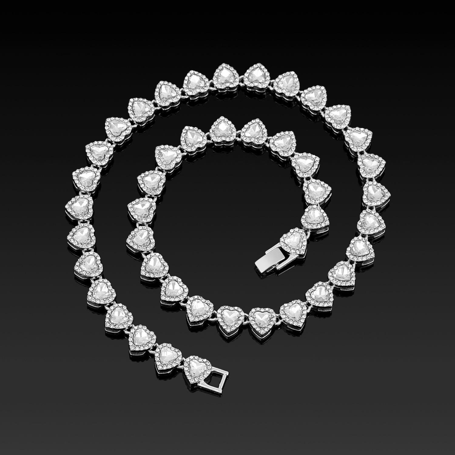 Gold Plated Heart Tennis Chain Necklace, Iced Out Cubic Zirconia Choker for Women 18cm
