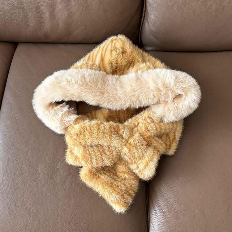 Cartoon Plush Cute Scarf Women'S Warm Tiger Pattern Cold Protection Ear Protection Hat Scarf Student Versatile Two-Piece Set