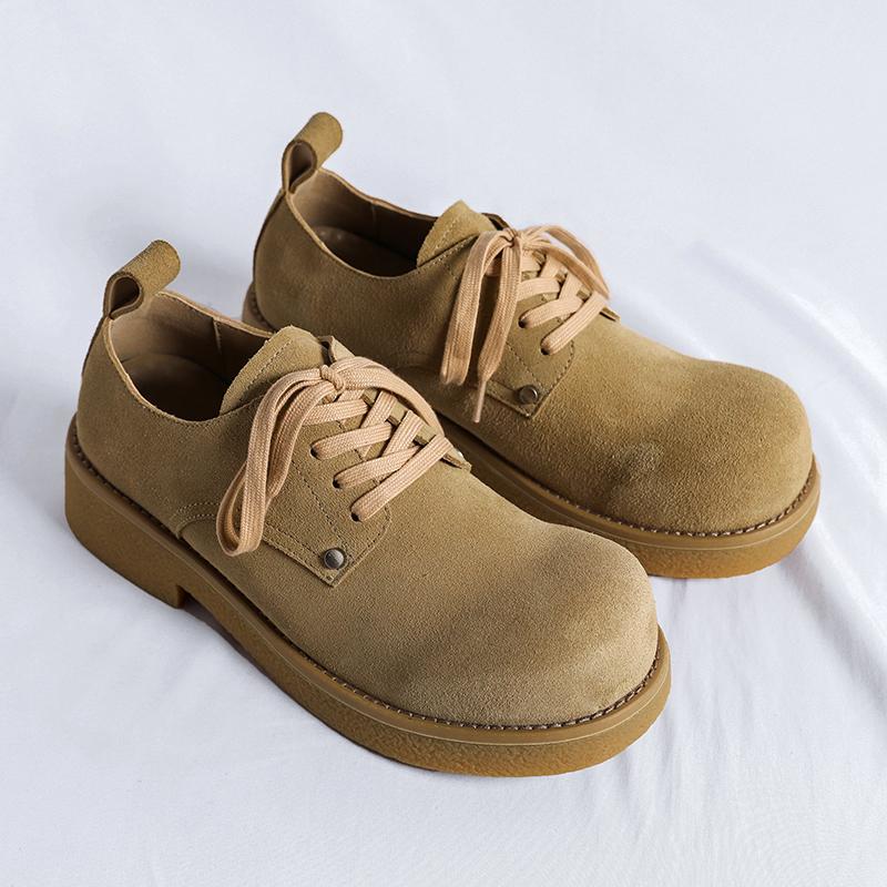 Shoes for Men 2024 Fashion Lace Up Leather Casual Shoes Spring and Autumn Round Toe Solid Platform Mid Heel Water Proof Loafers