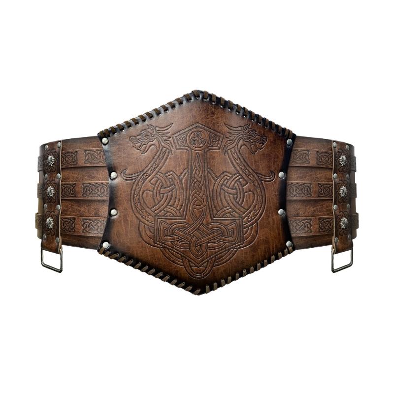 

Viking Wide Belt Cosplay Knight Corsets Belt Renaissance Mens Medieval Belt Nordic Faux Leather Armors Belt Costume 1 коричневий