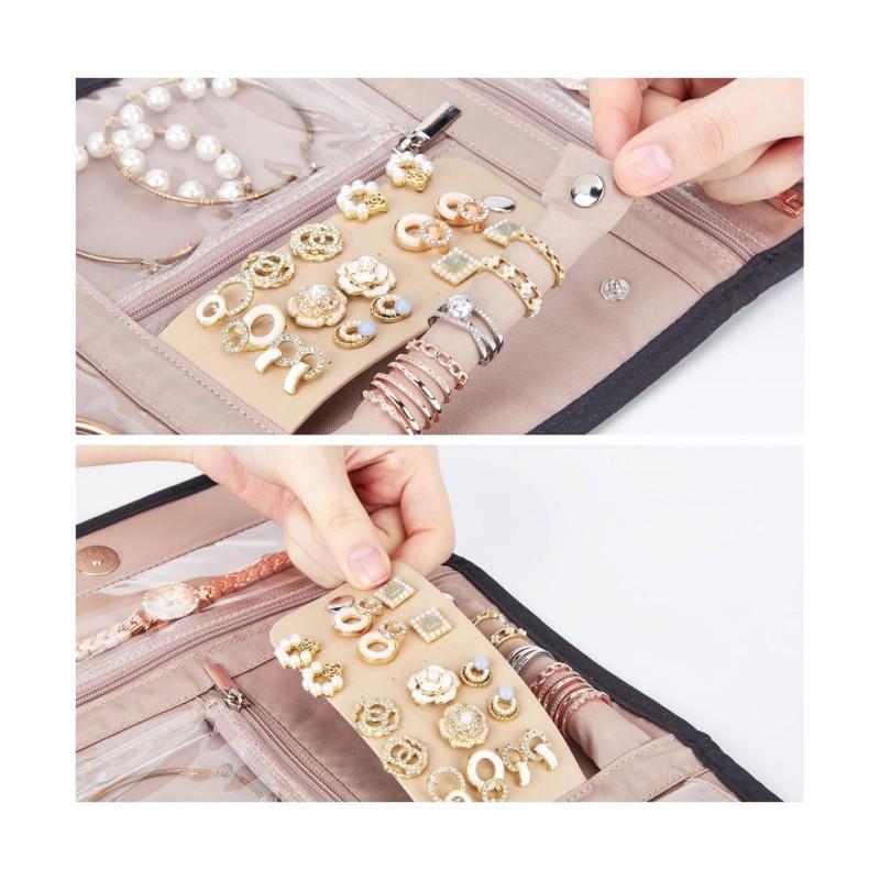 Foldable Travel Jewelry Organizer Roll, Portable Storage For Earrings Necklaces Rings