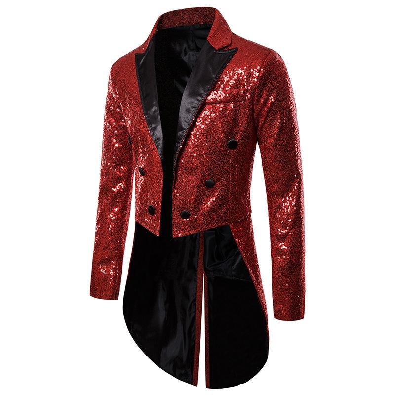 Men Fashion Sequined Tuxedo Jacket For Party Nightclub Performance Outerwear