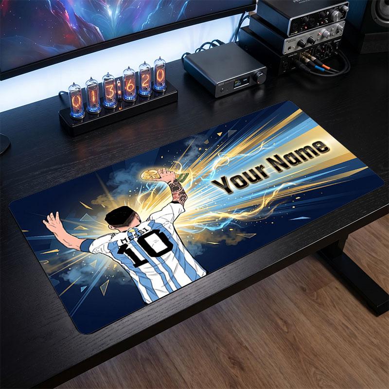 Tappetino per Mouse Grande Personalizzato Lionel Messi, Stampa Testo Nome Personalizzato, Tappetino da Scrivania Antiscivolo con Logo Calcio, Regalo per Gamer