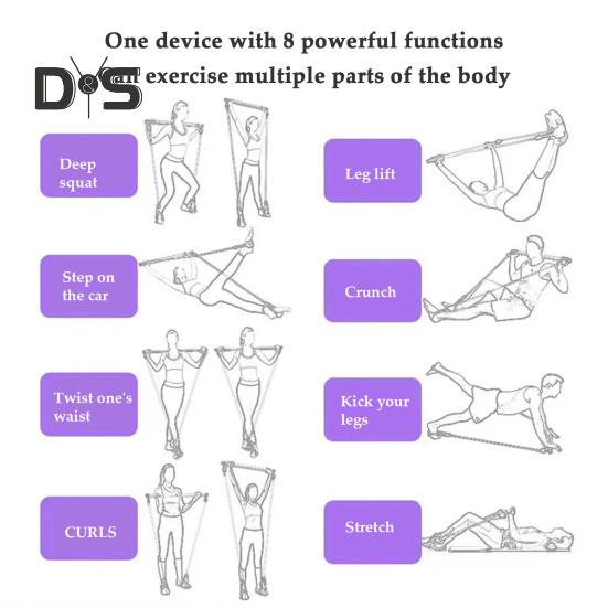 Pilates Bar with Resistance Band Strength Training Body Stretching Leg Hip Waist Arm Exercise Bar Home Gym Workout Men Women Fitness Equipment