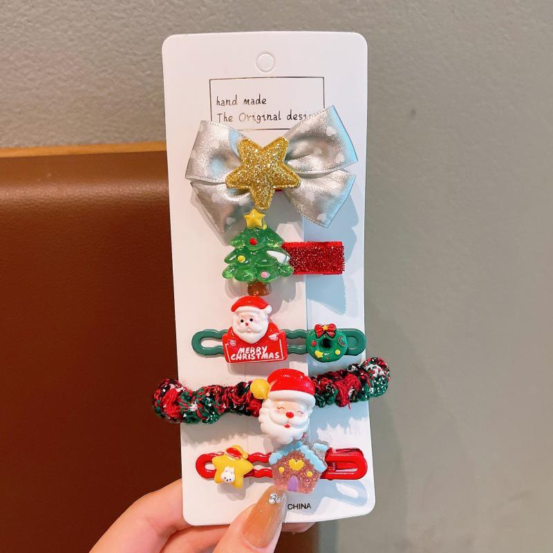 2025 Children's Christmas Hair Clips Set: Santa, Tree & Reindeer (5-Piece)