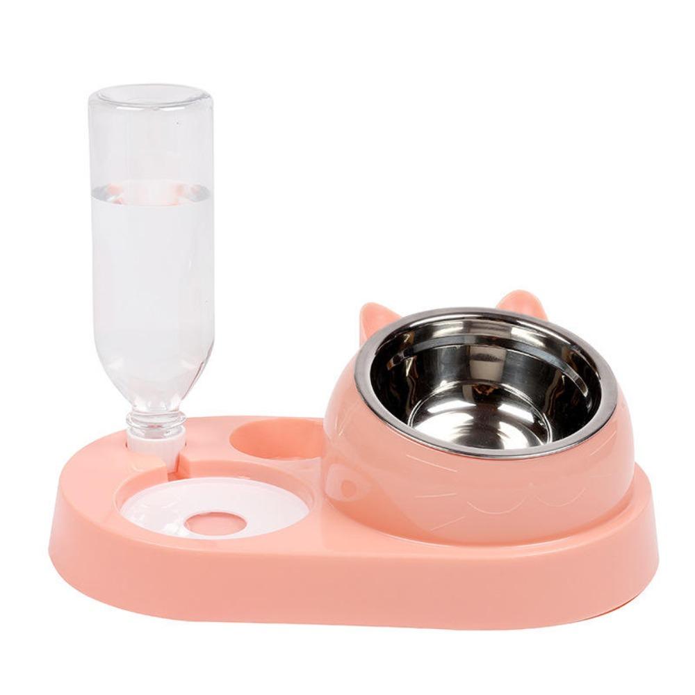 Pet Cat Bowl Automatic Feeder Water Dispenser Cat Bowl Stainless Steel Pet Bowl Feeder Protects Cervical Vertebrae Against