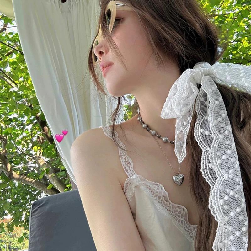 Moda 2025 Lenços de Cabeça Bordados em Renda Branca para Mulheres Lenço de Cabelo Coreano Faixas de Cabelo com Laço de Fita Longa Primavera Verão Acessórios de Cabeça