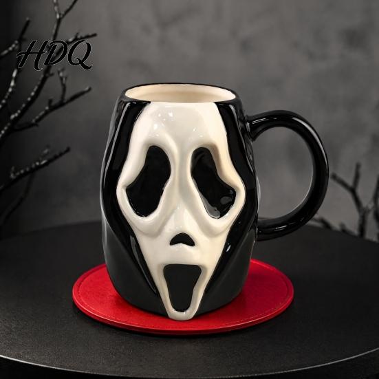 Durable Glazed Ceramic Drinkware Horror Face Coffee Mug Unique Mask Water Comfortable Handle Tea Cup Cup 385ml Capacity Decorative for Halloween