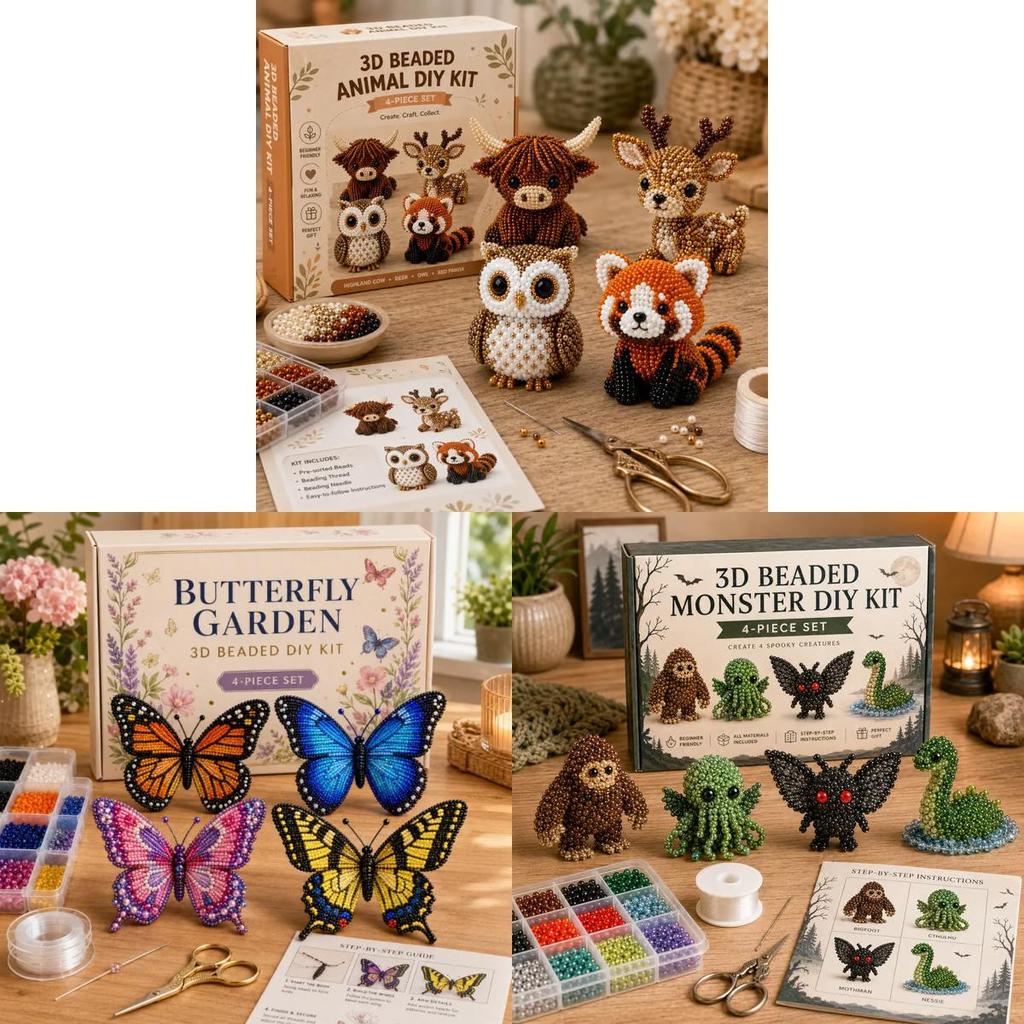 Kleines 3D-Tier-Bastelset mit Perlen und Kunststoffmaterialien für DIY-Tierdekoration und Kinderkreativität