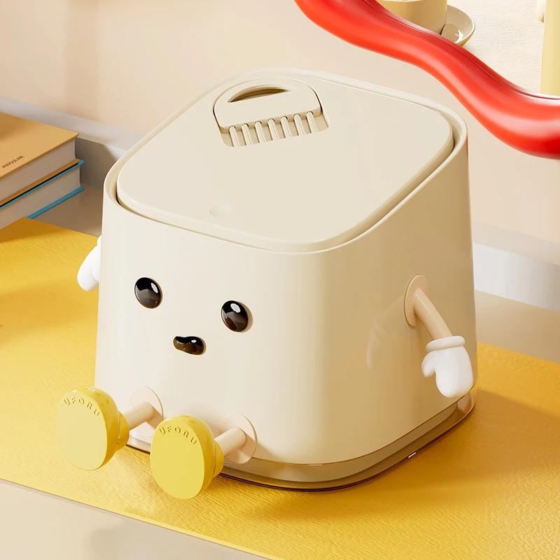 Desktop Trash Can Advanced Sense Pressing Spring Lid Paper Basket Large Capacity Waterproof with Lid Office Garbage Can