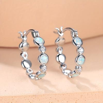 Retro Elegant Style Hoop Earrings For Women Opal Shiny Cubic Zirconia Crystal Pendientes Fine Jewelry Gifts