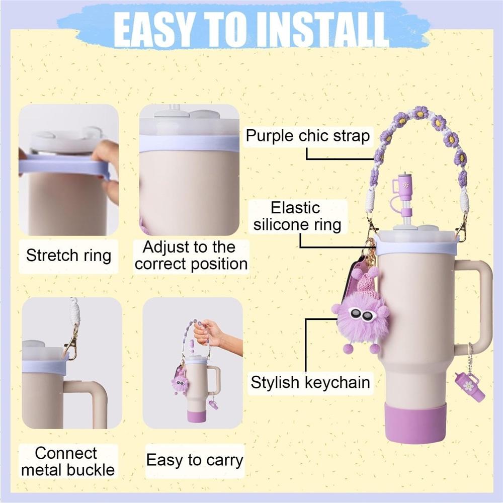 7-piece cup accessory set, water bottle handle strap, silicone straw cap, bottle rack, 30oz 40oz insulated cup keychain accessories