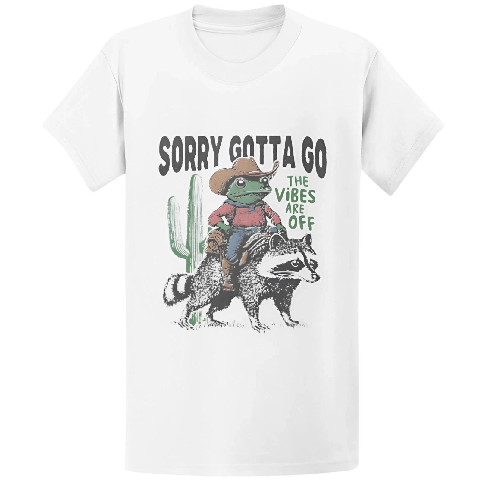 Gildan 5000 Cowboy Frog Riding Raccoon T-Shirt - The Vibes Are Off Gift Tee L