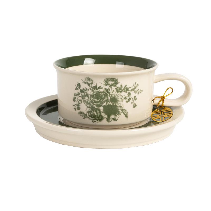 Retro Ceramic Coffee Cup & Saucer Set - Elegant Light Luxury for Afternoon Tea or Gift
