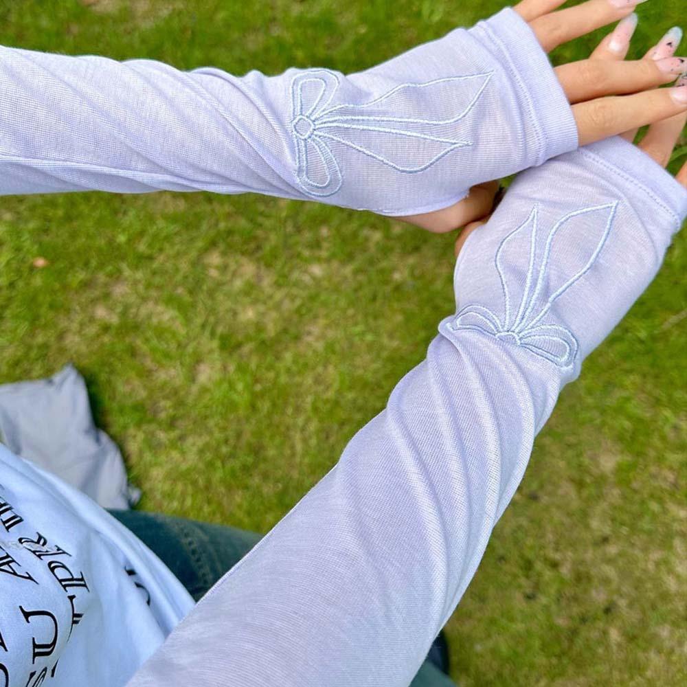 Embroidered Breathable Long Arm Sleeves Sweet Arm Sunscreen Covers Bow Ice Sleeves  Girls