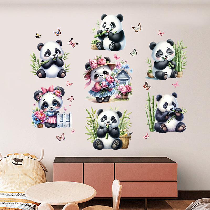 3D Panda Wall Stickers Cute Animal Bamboo Decals for Kids Room Nursery Bedroom Decor