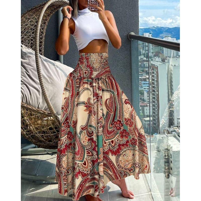 

Bohemian Floral Print Skirt Loose Vacation Long dress Bohemian Floral Skirt for Women Apricot S