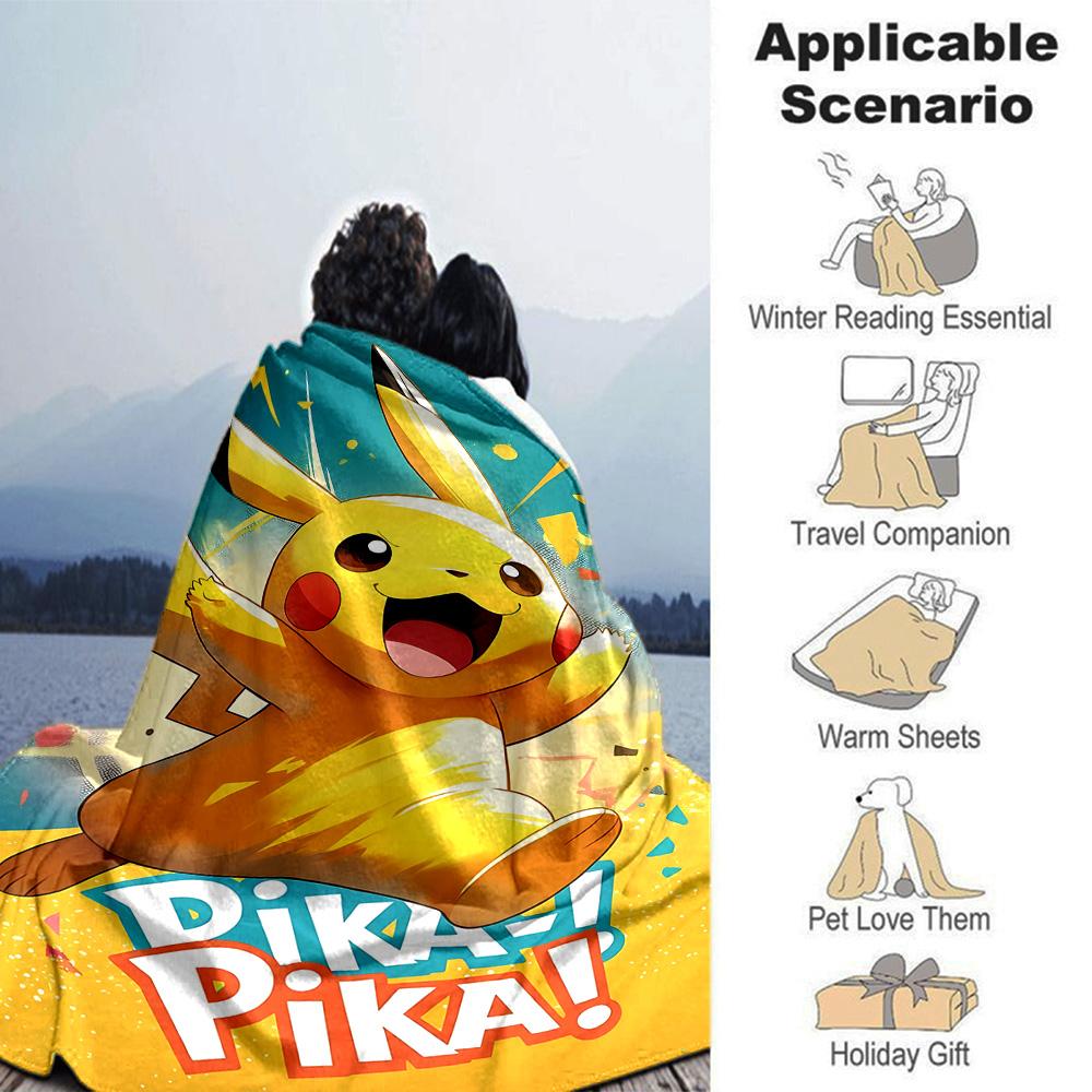 Pikachu Energy Burst Flannel Blanket Super Soft Warm Cozy Blanket For Sofa Bed Office Travel Allseason Home Decor Gift