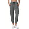 Damen Elastische Hohe Taille 3/4 Hose Lässige Passform Weite Capri-Hosen mit Taschen