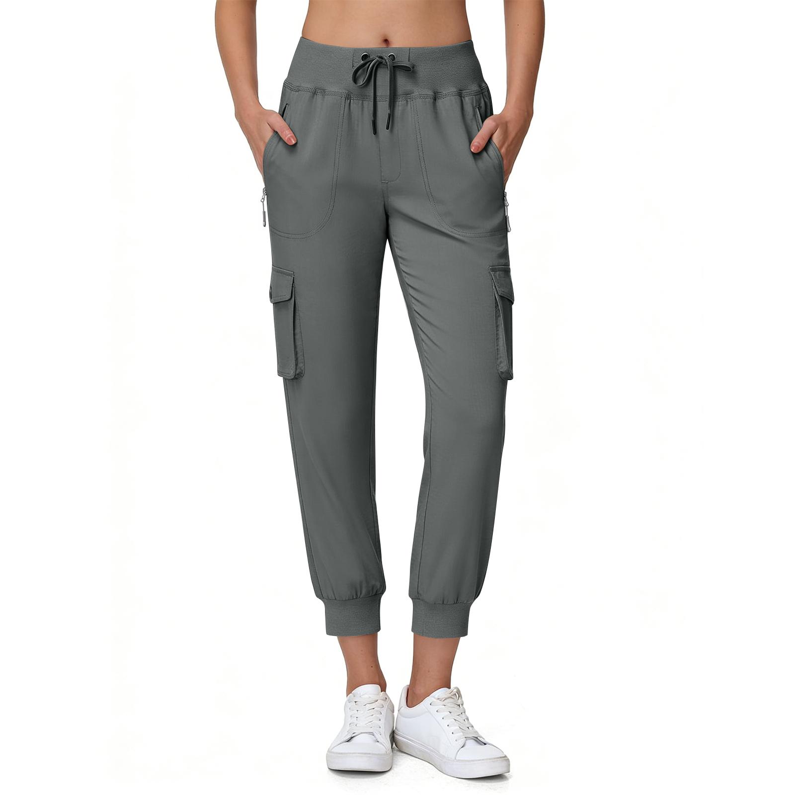 

Women Elastic High Waist 3/4 Pant Casual Fit Wide Capris Leg Pants Trousers With Pockets M
