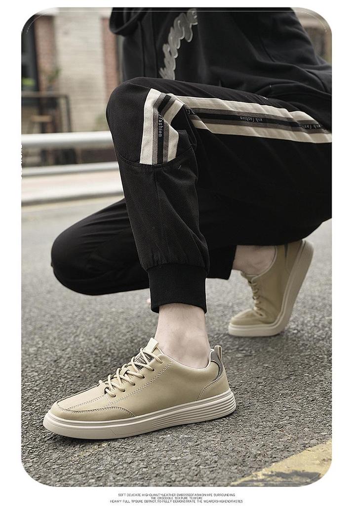 Men's Round Toe Genuine Leather Retro Lace-up Casual Shoes - Large Sizes Available