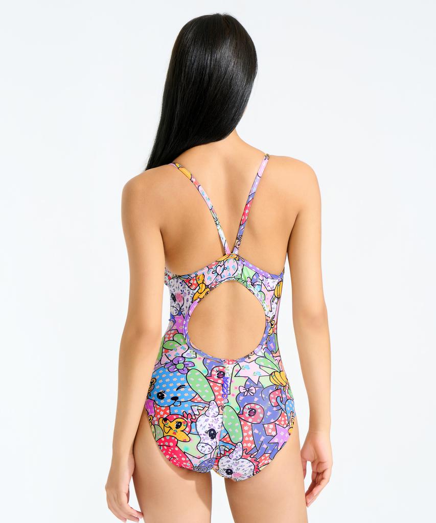 Hugeu Garden Animal Collage Low-Cut Lingerie V-Back Wra2693