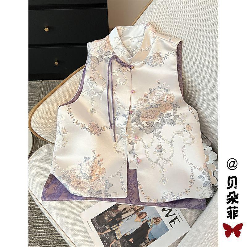 2025 New High-end Round Neck Stacked Temperament Top Brocade Jacquard Vest