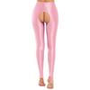 Damen Glänzende Open-Crotch Steg-Leggings Dehnbar Glatt Mittlere Taille Elastischer Bund Skinny Hosen