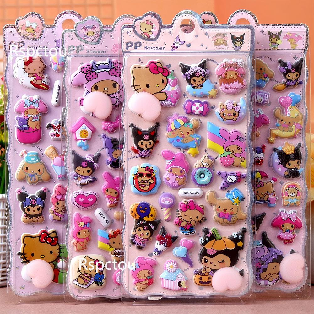 Kawaii Sanrio Happy Buttocks Stickers My Melody Kuromi Soft Pinched Decompression 3D Relief Sticker Cartoon Reward Bubble Decals