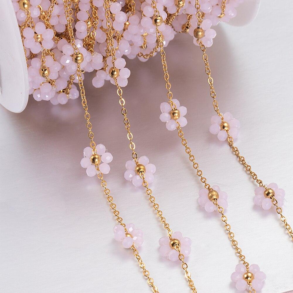 1Meter Stainless Steel Daisy Flower Imitation Pearl Beaded Chains for Necklace Bracelet Jewelry Making DIY Chain Supplies