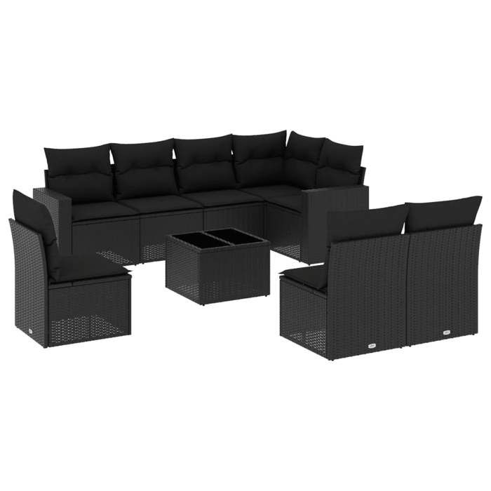 VidaXL Salon de jardin 9 pcs avec coussins noir résine tressée 3251412