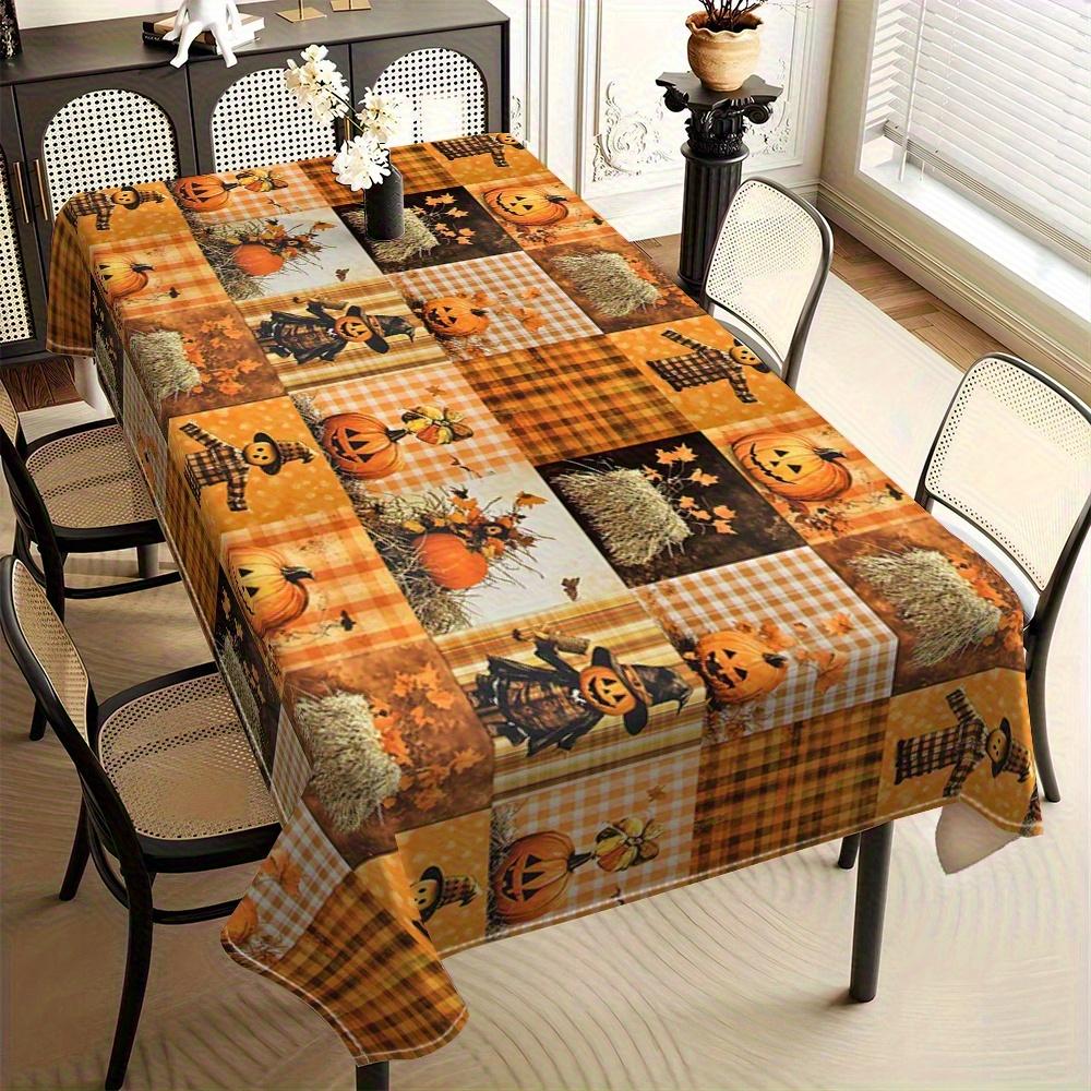 Fall Thanksgiving Pumpkins Scarecrow Patchwork Waterproof Tablecloth Table Decor Reusable Kitchen Dining Tablecloth Autumn Decor 90x140cm