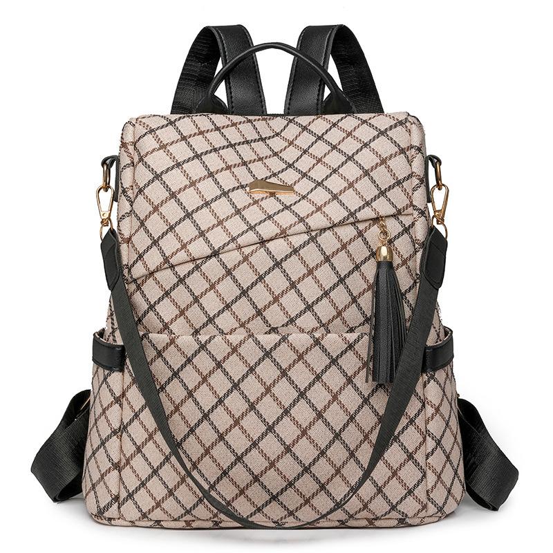 

Женский легкий рюкзак с принтом гусиные лапки из искусственной кожи, большой вместительный рюкзак для пригородных поездок хаки