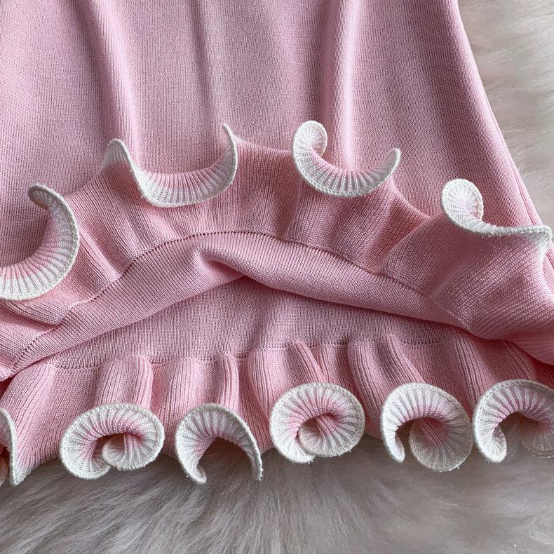 2026 Summer European French Slim Knit Dress – Short Sleeve Round Neck, Hip Wrap Skirt for Women
