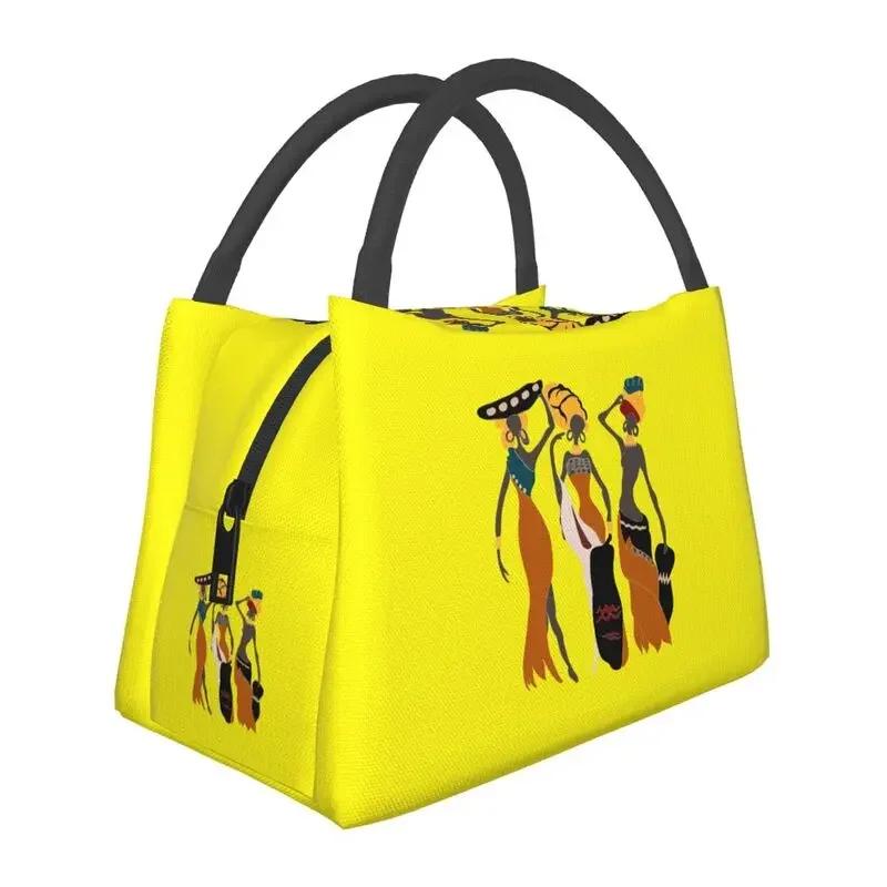 African Elements Pattern Insulated Lunch Bags Women Africa Culture Lunch Container for Outdoor Picnic Storage Meal Food Box