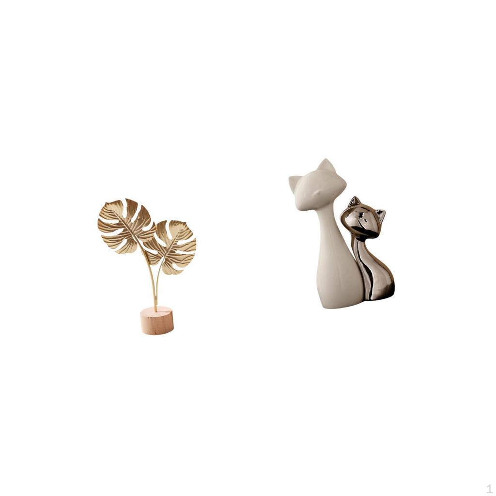 Nordic Abstract Metal Sculpture And Ceramic Cat Figurine Creative Ornament for Table Party Home