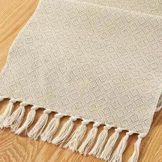 Camino de Mesa con Borlas de Algodón y Lino Hecho a Mano - Mantel Individual de Color Sólido Estilo Americano