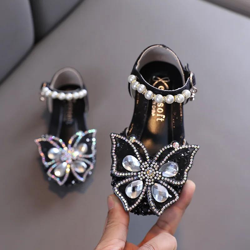 

Summer Girls Rhinestone Bow Fashion Sandals Children Glitter Pearl Flat Princess Shoes Cute Kids Breathable Beach Sandals I06196 21 чорний