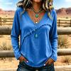 Women’s Casual Long Sleeve V Neck Top with Raw Edge Hem Loose Fit Pullover Basic Blouse for Everyday Wear