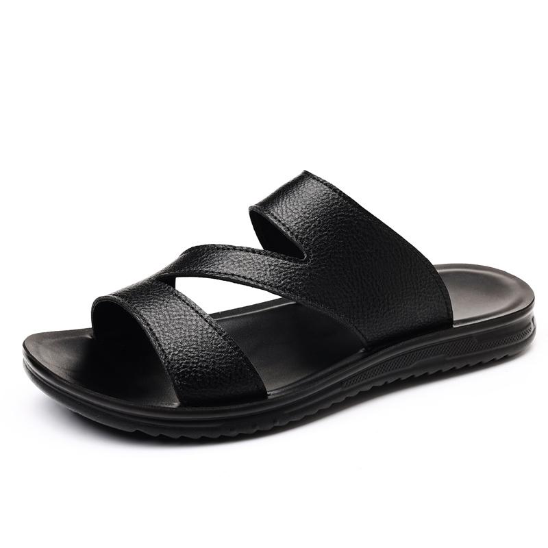 Fashion All-match Summer Men's Slides Simple Man Casual Leather Beach Shoe Non-slip Casual Slippers Outdoor Sandalias Garden Half Drag