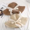 Straw hat female small fresh sunshade lace strap bow hat female summer outing big eaves beach sun hat