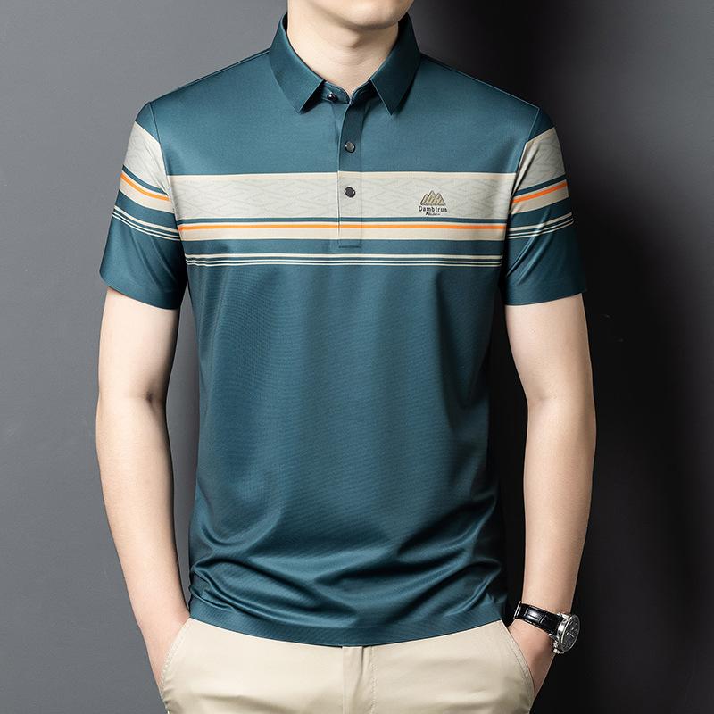 Men'S Short-Sleeved Breathable Lapel Mature Polo Shirt, Top Medium Business Casual High-End Non-Ironing T-Shirt