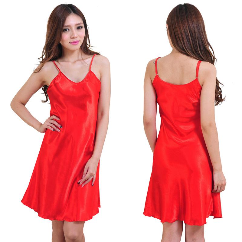 Satin Nightgown Sexy Woman Nightie Spaghetti Strap Nightdress Short Sleeveless Sleepwear Nightwear