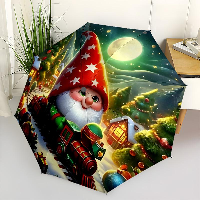 1pcChristmas Dwarf Pattern Automatic Folding Umbrella, Lightweight Retractable Compact Travel Umbrella, 8-Rib Sturdy Frame107
