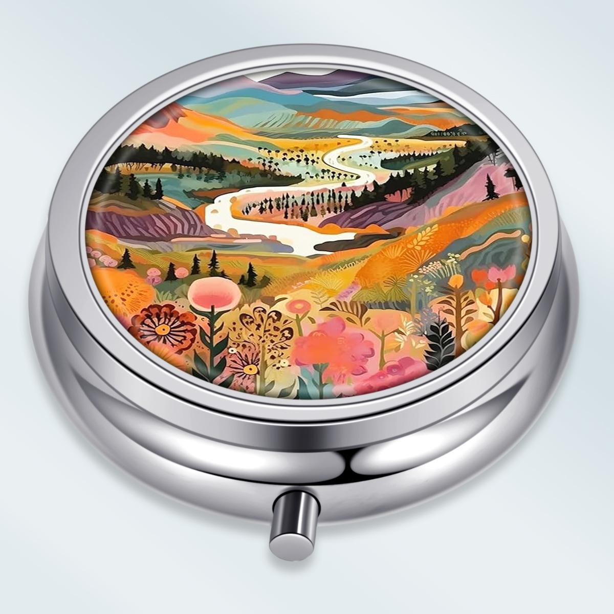 

Portable Pill Box with 3 Compartments, Mini Metal Medicine Organizer Case, Cute Printed Pill Container for Vitamins, Pills, Jewelry, Travel, Daily Use різнокольоровий