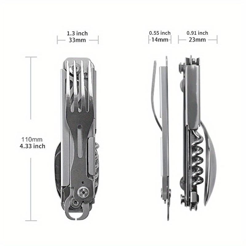 A set of 6-in-1 multi-functional folding outdoor tableware, camping portable meals, knives, forks, spoons, bottles, outdoor camping cookware