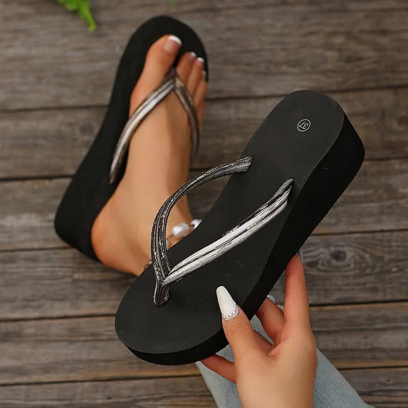 Fashion Simple Style Wedges Flip Flops for Women Summer Non Slip Platform Slippers Woman Outdoor Lightweight Soft Bottom Sandals Mujer