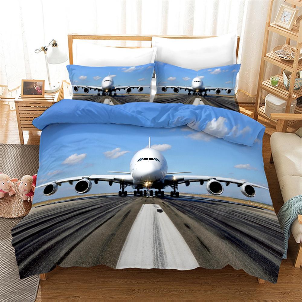 Airplane Duvet Cover Set King Queen Size for Kids Children Teens Aviation Aircraft Sky Bedding Set Polyester Comforter Cover