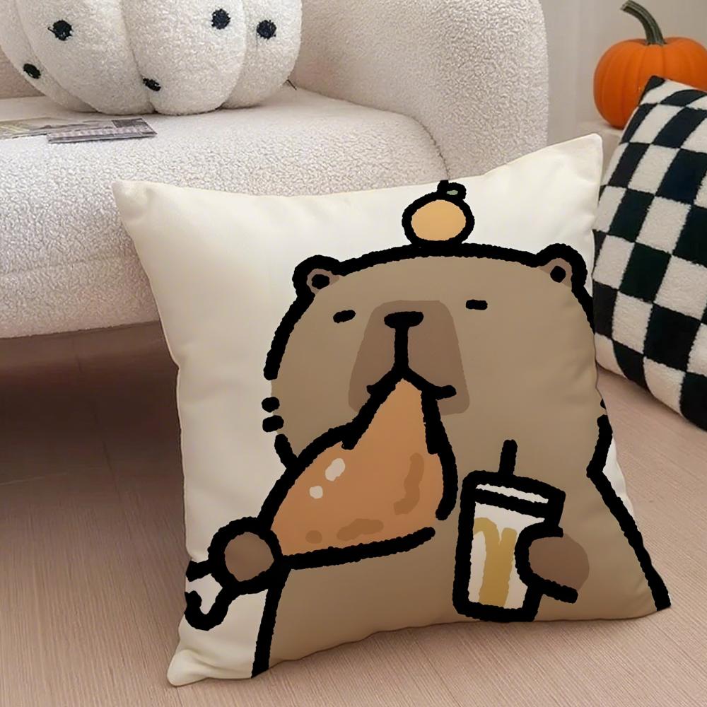 Cute Animal Cartoon Companion Capybara Cushion Cover Throw Pillow Cover Hidden Button Durable Polyester Chair Cushion