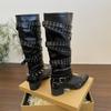 Fashion Designer Women's Boots Autumn Cosy Pointed Toe Woman Shoes Fashion Sexy Knee-High Boots for Women Rivet Belt Buckle Thick Heel